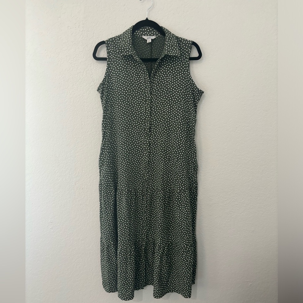 Croft and Barrow Green Polka Dot Dress Petite Small Button Front Classic